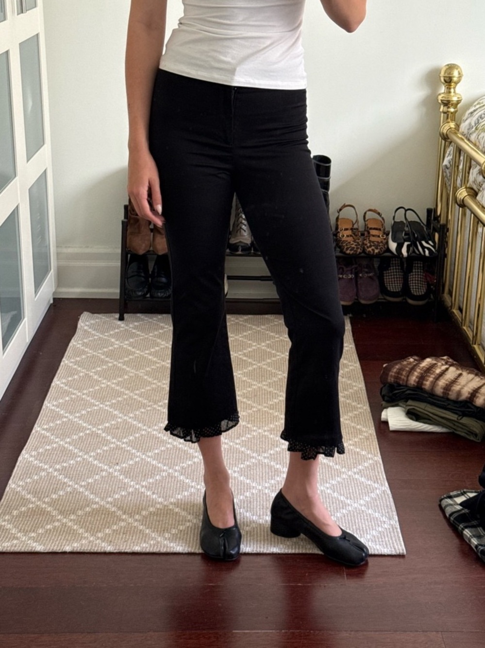 Zara Polka Dot Trim Capri Pants in Black